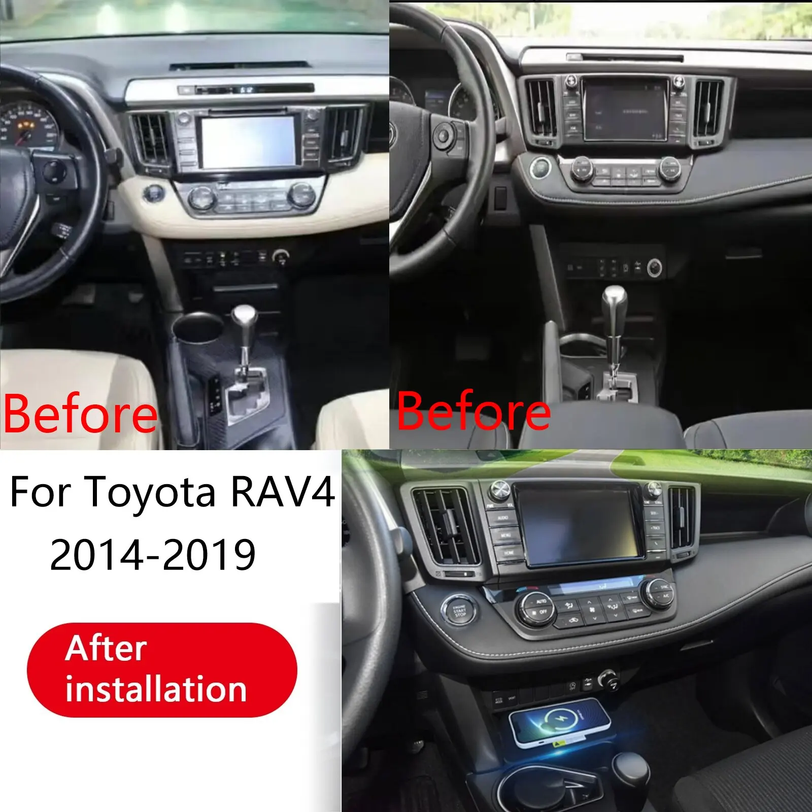 Carregador de celular sem fio rápido 2 DIN The Leaset para console central de Toyota RAV4 2014-2019, placa de carregamento, suporte de carregamento.