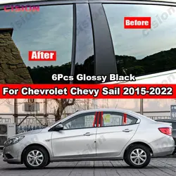 For Chevrolet Sail 2015-2022 Car Window Door Column BC Pillar Post Cover Trim Glossy Black Carbon Fiber Mirror Effect PC Sticker