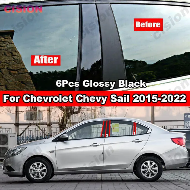 Dla Chevrolet Sail 2015-2022 okno samochodu drzwi kolumna BC filar nakładki wykończenia błyszczący czarne włókno węglowe lustrzany efekt naklejka na komputer