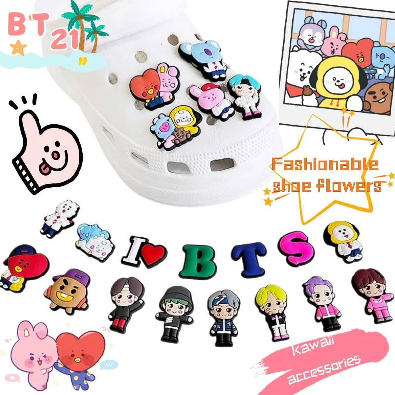 

BT21 Shooky Mang Cooky new cartoon hole shoes floral decorations detachable decorative accessories DIY cute shoe buckles
