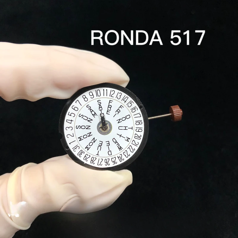 

RONDA 517 Quartz Movement Dual Calendar Original New Swiss Date At 3/6 Watch Movement Accessories