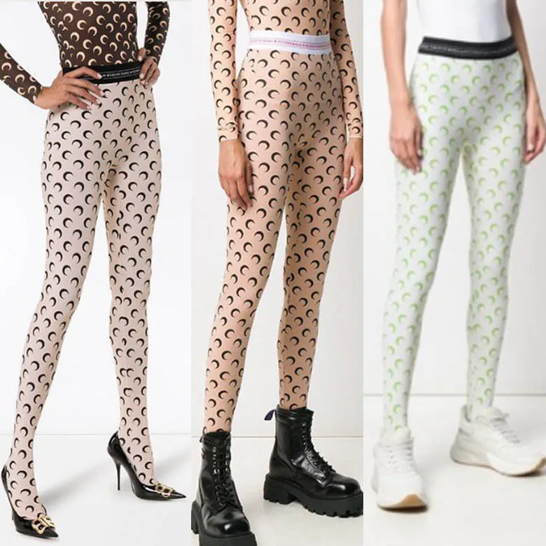 

Moon Marine Print Sports Pants Ice Silk Thin Women's Boting Trousers Summer Trendy Tight Elastic ark Design Outdoor Wear