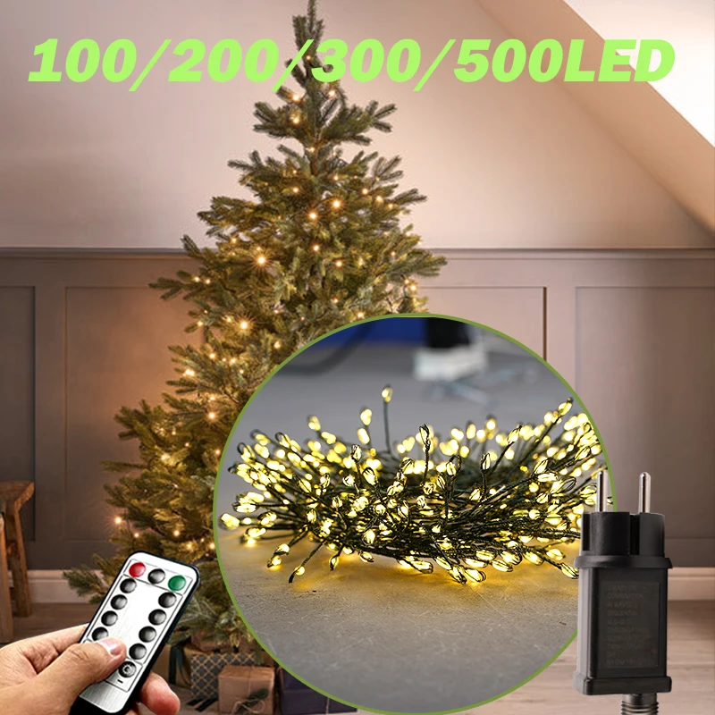 Green Wire Cluster Lights 500 Led Fairy String Christmas Tree Lights Garden Indoor Living Room Tree Wedding Decor Party Holiday