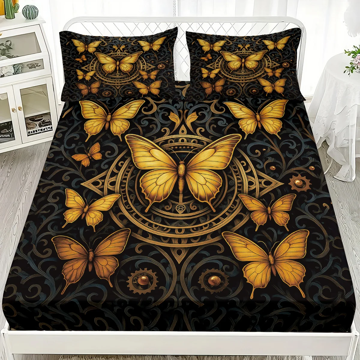 3 قطعة النمط الميكانيكي فراشة الحشرات طباعة Coreless غطاء سرير مجموعة متعددة الحجم غطاء سرير مريح غرفة نوم الفراش الديكور