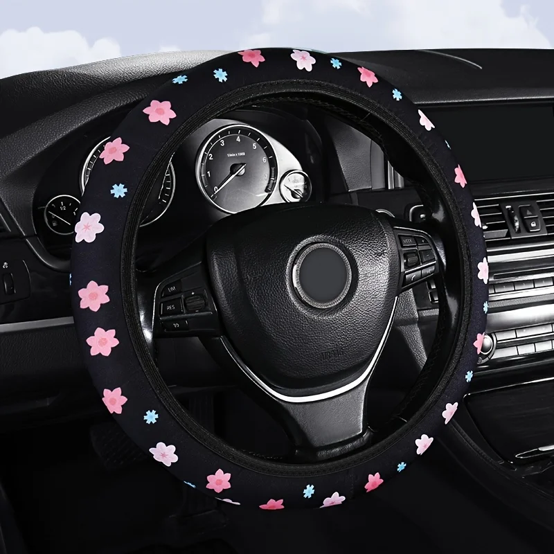 1 Stück Niedlicher Blumenmuster-Lenkradbezug ohne Innenring-Design, Einfach zu Installieren und zu Reinigen, Auto-Innenausstattung – Detail 6