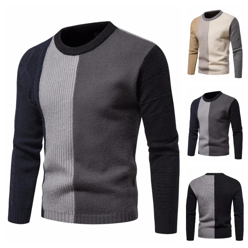 

2023 New European and American Men's Personalized Splice Sweater Men's Casual Knitwear Top