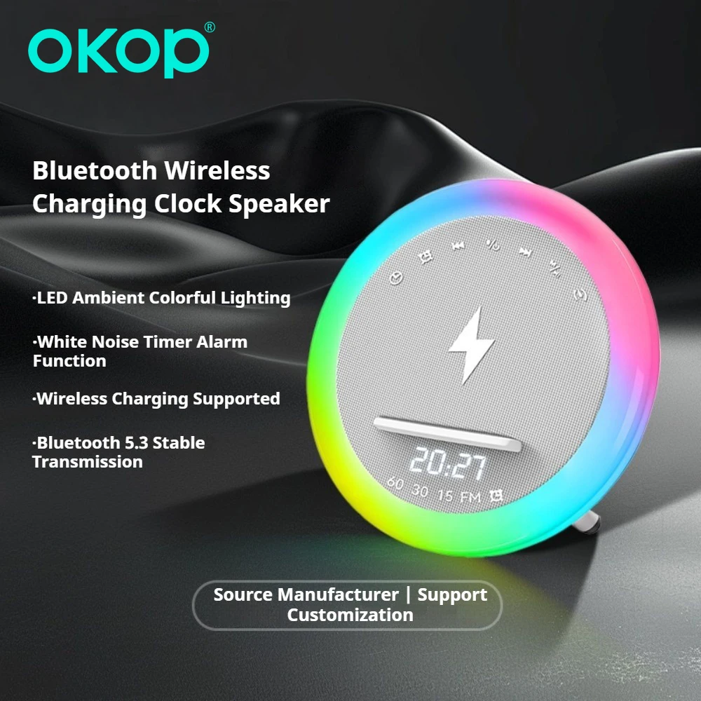 

OKOP Bluetooth Audio,White Noise,LED Lights,clock Alarm Timing,bedside Wireless Charging,desktop Speaker Subwoofer 범블비헬맷 Колонка