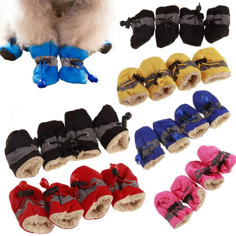 4Pcs Winter Antiskid Puppy Shoes Waterproof Pet Dog Anti-slip Rain Snow Boots Footwear for Dog Puppy Cat Chihuahua Pet Paw Care