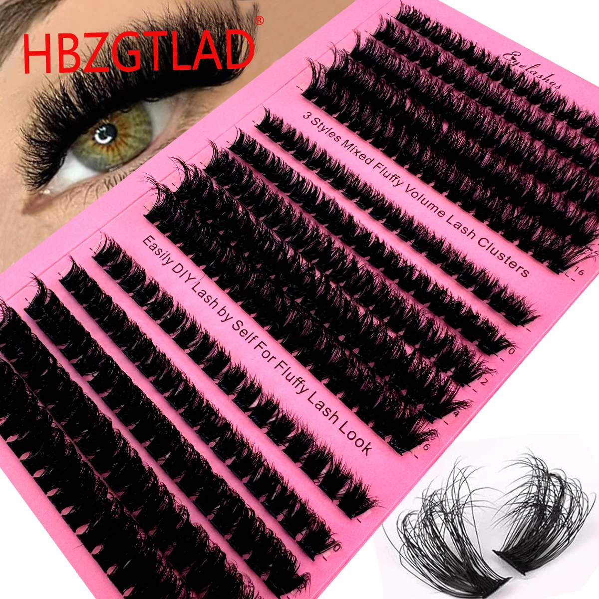 HBZGTLAD 15 Rows of Fluffy Clustered Eyelashes 60D+80D+100D Thick Eyelash Clusters D-Roll DIY Naturally Extending Eyelashes