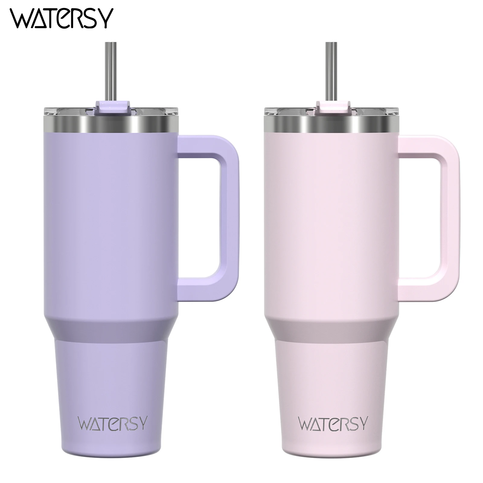 

Термокружка WATERSY, 2 шт., 40 унций, из нержавеющей стали, с ручкой и соломинкой, большой объем, вакуумная, для горячих и холодных напитков