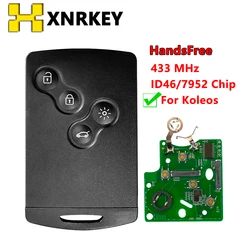 XNRKEY Handsfree Card Smart Card for Renault Koleo 2009-2015 Megane 3 Laguna 3 Scenic 4 Button Remote Car Key PCF7952 433MHZ