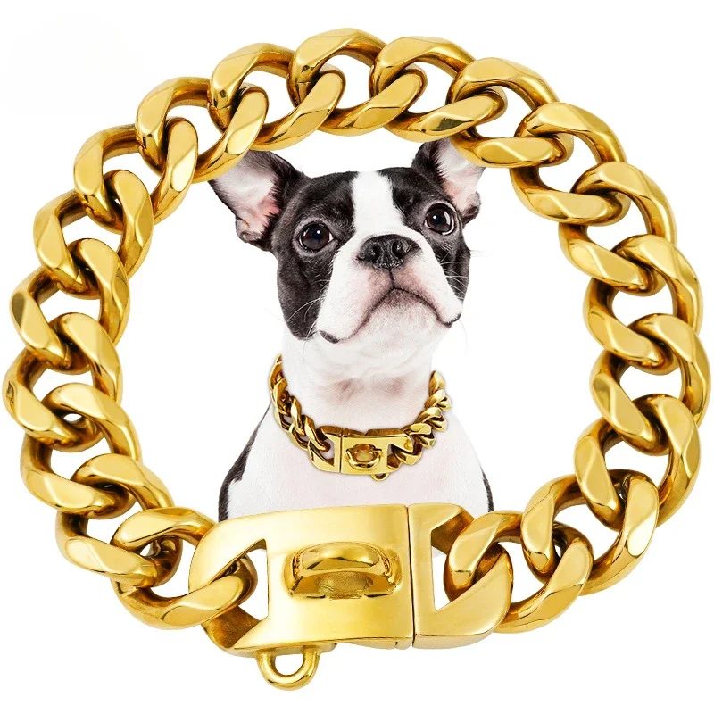 23MM Wide Big Gold Dog Chain Stainless Steel Collar Bully Bull Large Dog Titanium Steel Neck Ring Pet Supplies Accessories