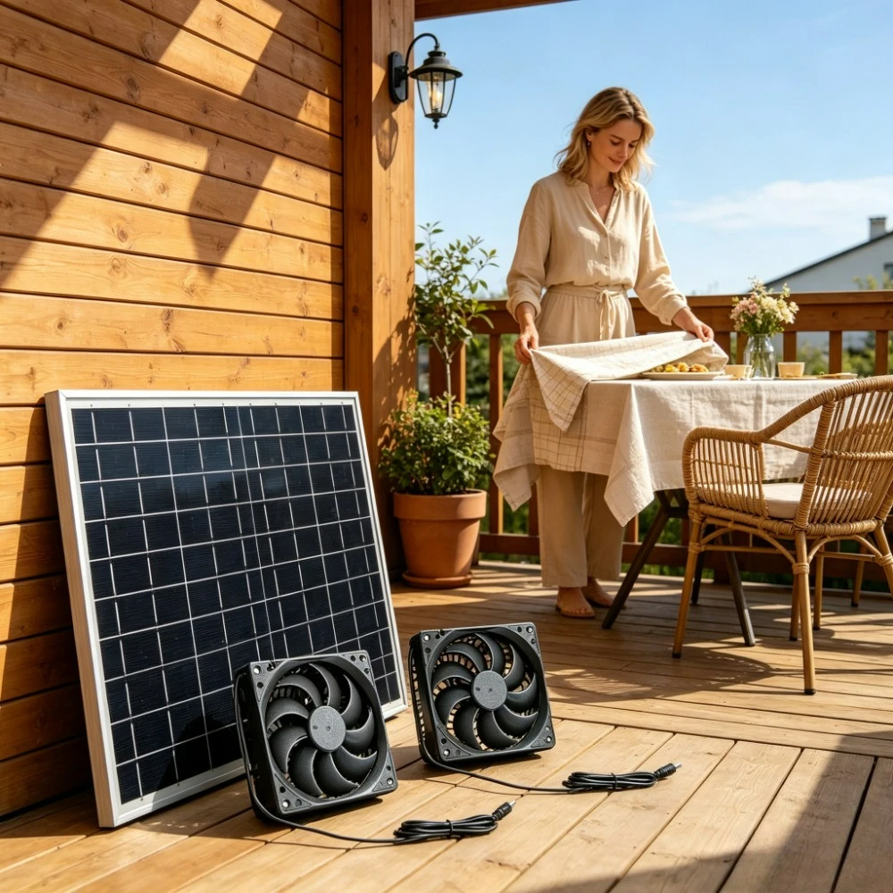Solar Panel Powered Dual Vent Exhaust Fan Set Rust Resistant Outdoor Cooling Ventilator for Poultry House Plant Green Room Pet