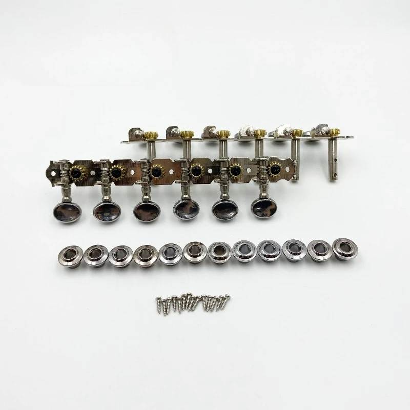6-in-1 12-String Guitar Tuners Set, Small Knob Double Hole Steel Posts Machine Heads for 12 String Electric Acoustic Guitar