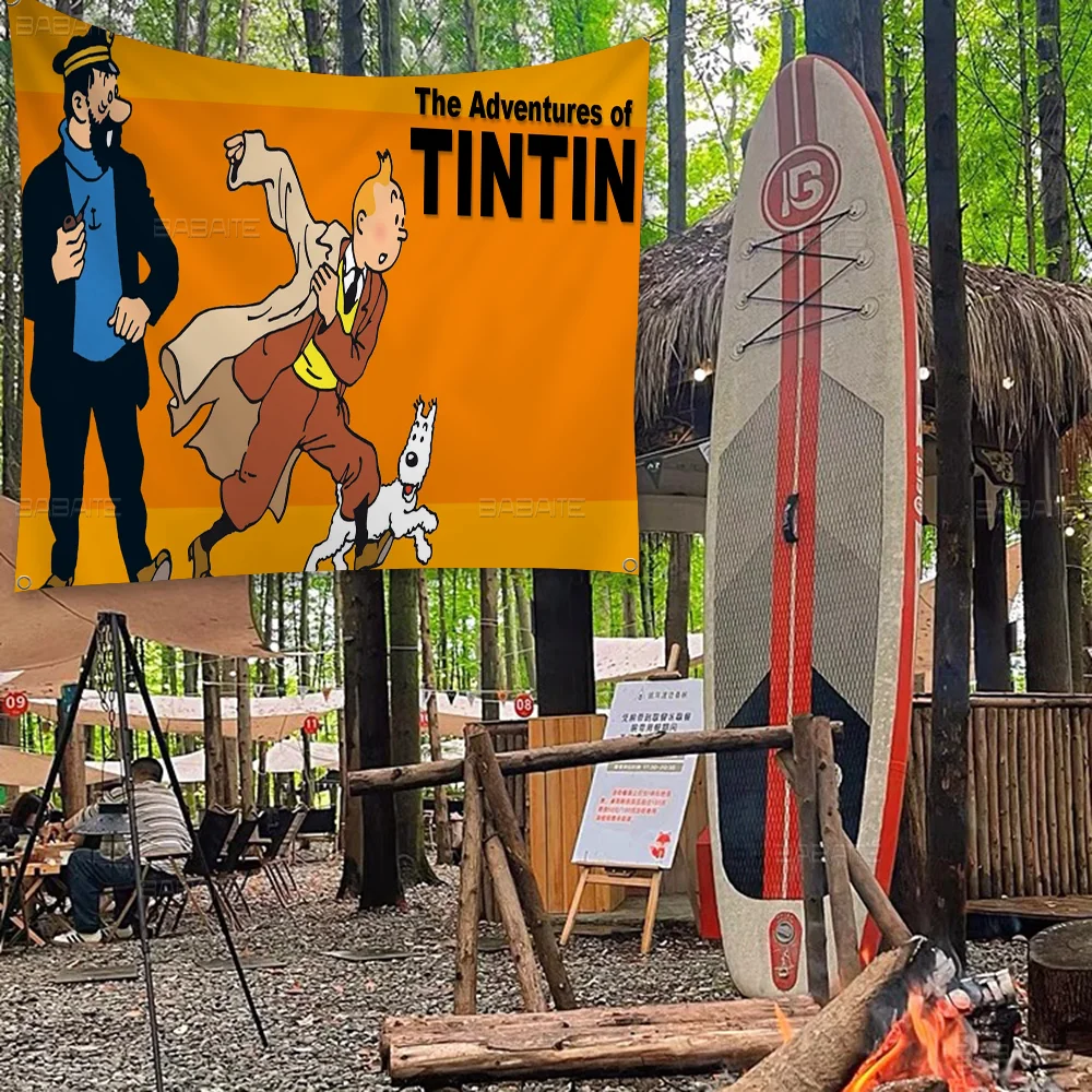 Tintins Adventures Printed Large Flag Art Science Fiction Room Home Decor Decor Banner