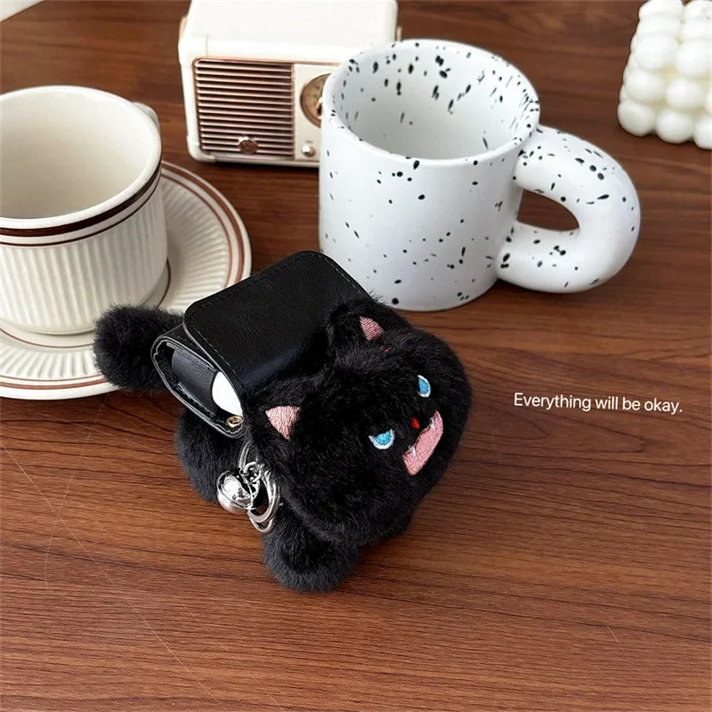 Рюкзак Black Cat, плюшевый чехол для AirPods 4 Airpod 1 2 3 Pro Pro2, Bluetooth-наушники, зарядное устройство, защитный чехол для наушников