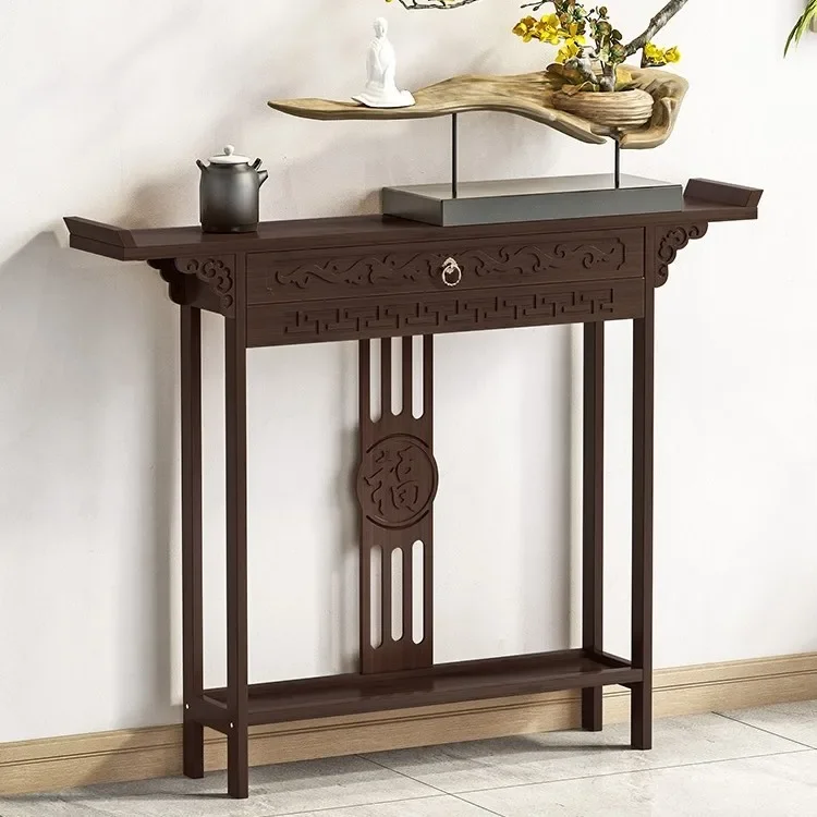 New Chinese-style entrance  , incense table  , antique strips and strips against the wall