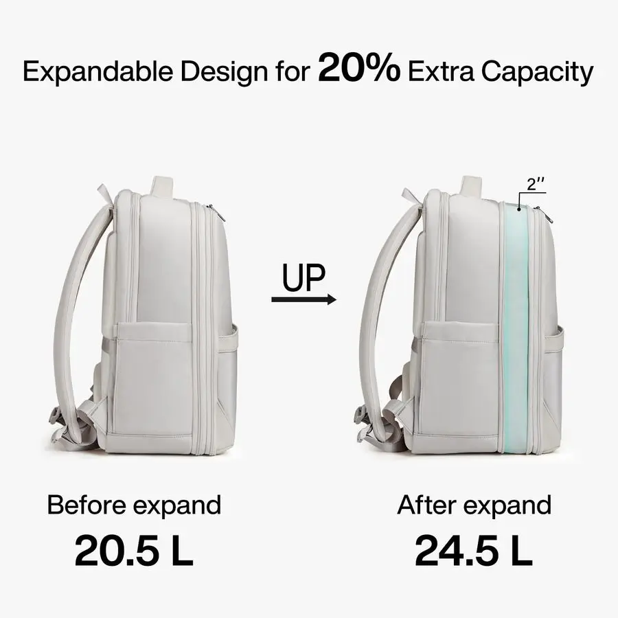 حقيبة ظهر للسفر قابلة للتوسيع مقاس 16 بوصة، حقيبة ظهر للكمبيوتر المحمول مفتوحة بالكامل تناسب 15.6 بوصة، حقيبة حمل شخصية مع حزام للأمتعة، Busi