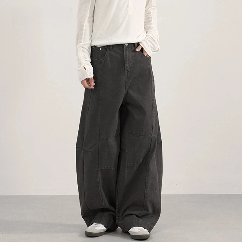 

Новые простые мужские повседневные брюки однотонные, деконструированные, с изогнутым кроем, в американском стиле, широкие штанины, мужская нижняя одежда