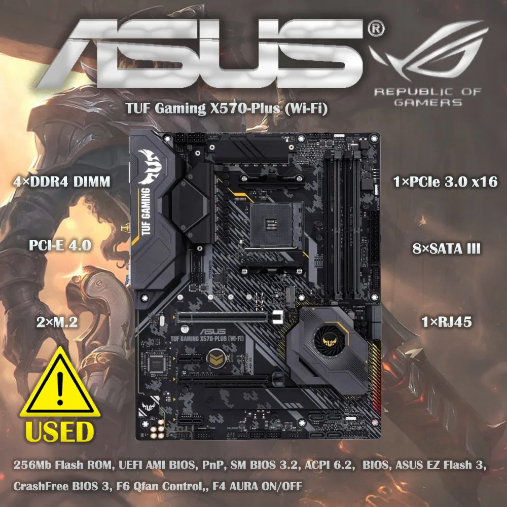 Usado asus am4 tuf gaming X570-Plus (wi-fi) am4 para zen 3 ryzen 5000 & 3rd gen ryzen atx placa-mãe com pcie 4.0, duplo m.2