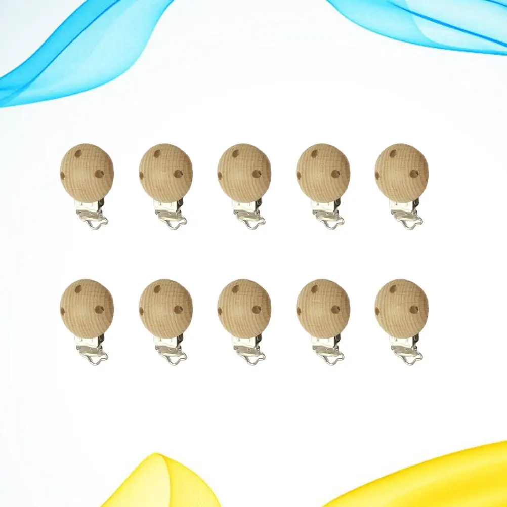 

10Pcs Baby Pacifier Clips Wooden Round Badge Clips Smooth Surface Safe for Infants Over 3 Months Reusable Pacifier Accessories