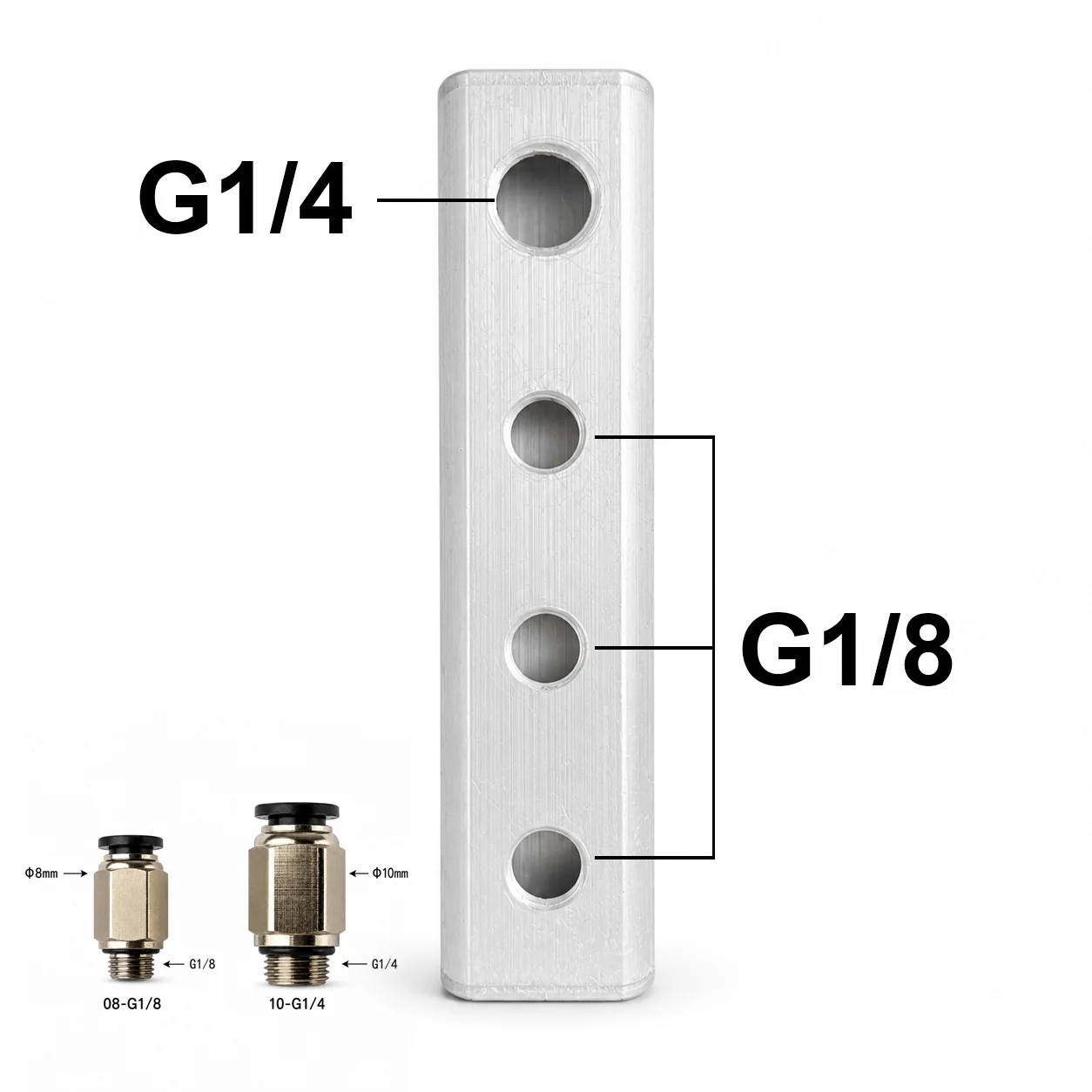 Aluminum 1 to 3 Water Cooling Manifold G1/4 Inlet G1/8 Outlet Splitter Distributor Connector for ASIC Miner Hydro Cooling System