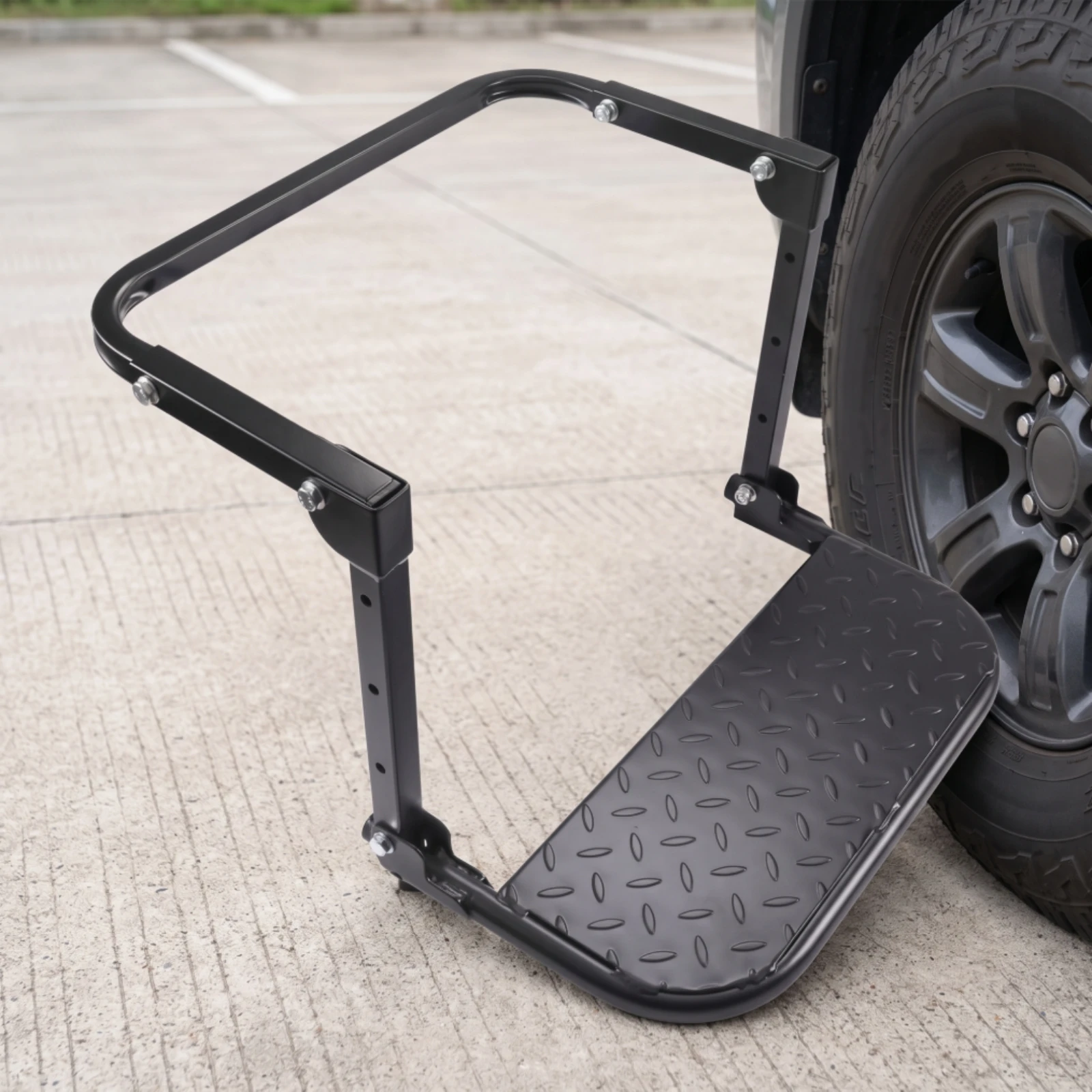 Folding Tire Step Compact Adjustable Tire Step Sturdy Powder-Coated for SUV Owners, Roof Rack Access, Car Maintenance