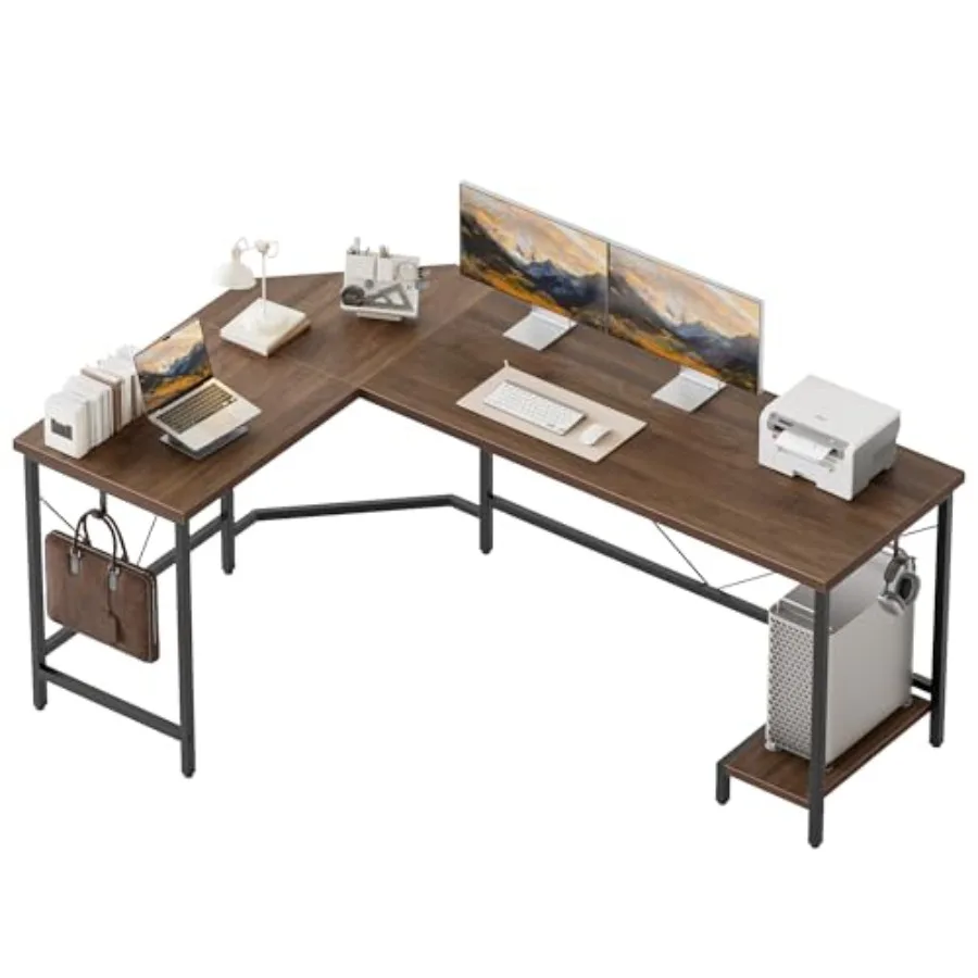 Large L Shaped Desk Simple Corner Gaming Desk with CPU Stand and Hooks Computer Desk for Home Bedroom and Office Workspace