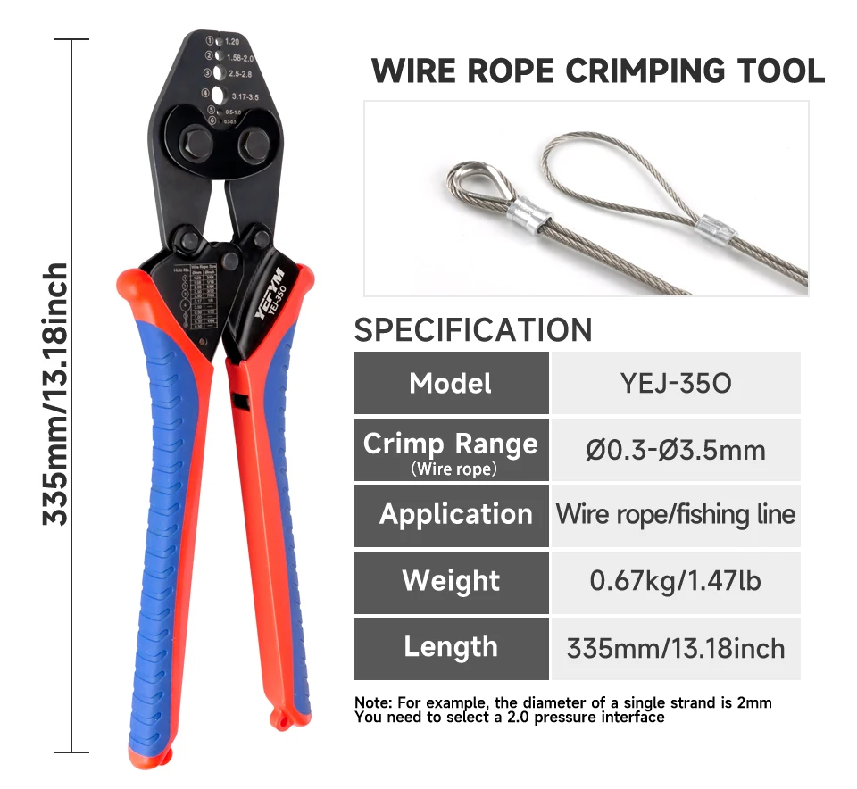 Drahtseil-Crimpzange für Aluminium-Oval-/Doppelhülsen, Crimpzange für Schlaufenhülsen φ0,1-φ5mm, Kabelcrimper YEJ Zange – Detail 6