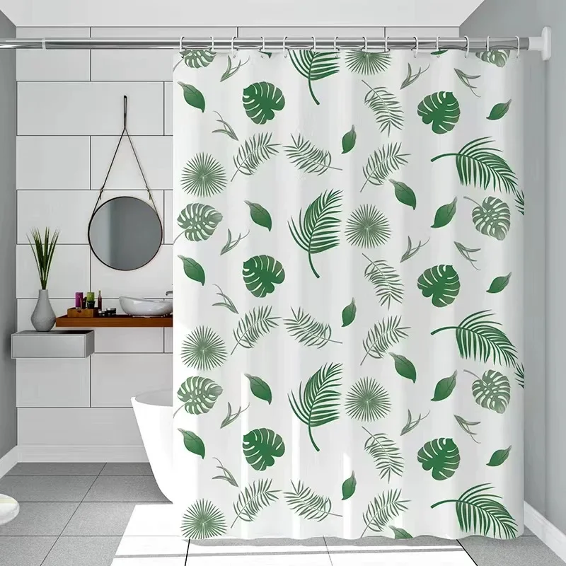 Simple Wind Green Leaves Bathroom Shower Curtain Shielding Partition Shower Curtain Quick Dry Can Be Scrubable Light Opaque Bath