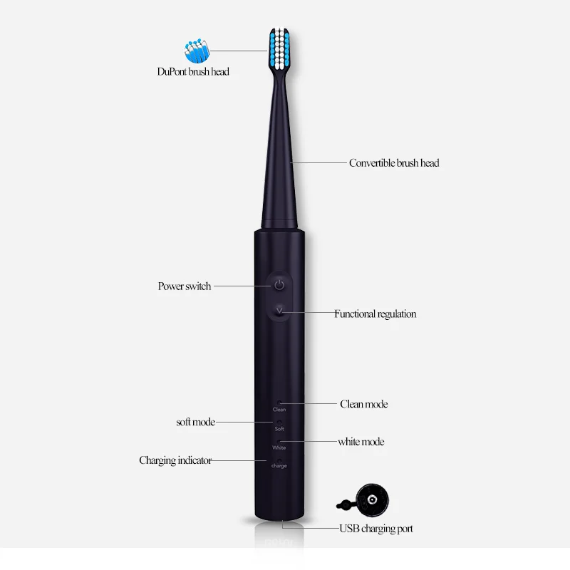 Ultrasonic Electric Toothbrush for adults USB Charger Rechargeable Automatic Timer Brush 4 Toothbrush head Set BR-Z1