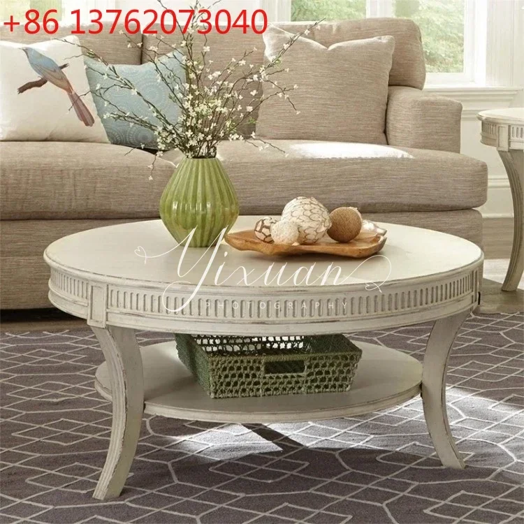 

Американский деревенский журнальный столик для гостей, приставной столик для дома, простой, легкий, роскошный, из массива дерева, круглый, придиванный столик