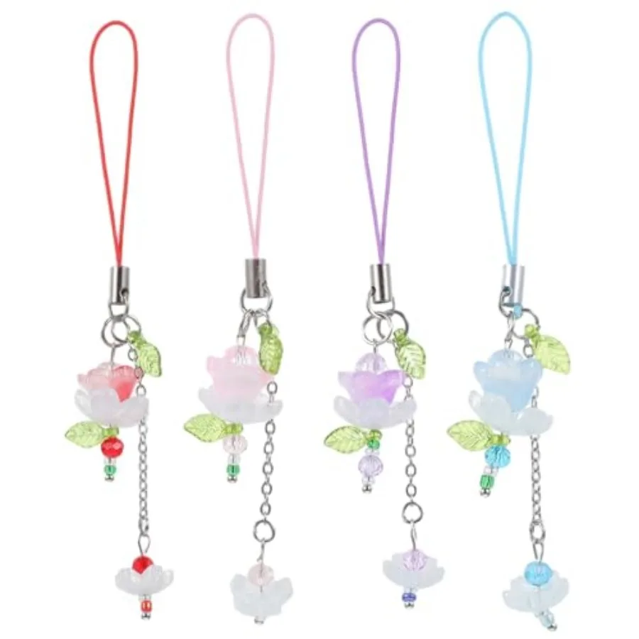 

4Pcs Flower Cell Phone Charms Cute Lotus Cellphone Case Charm Aesthetic Accessories Chain Charms Floral Y2K String for Bag Came