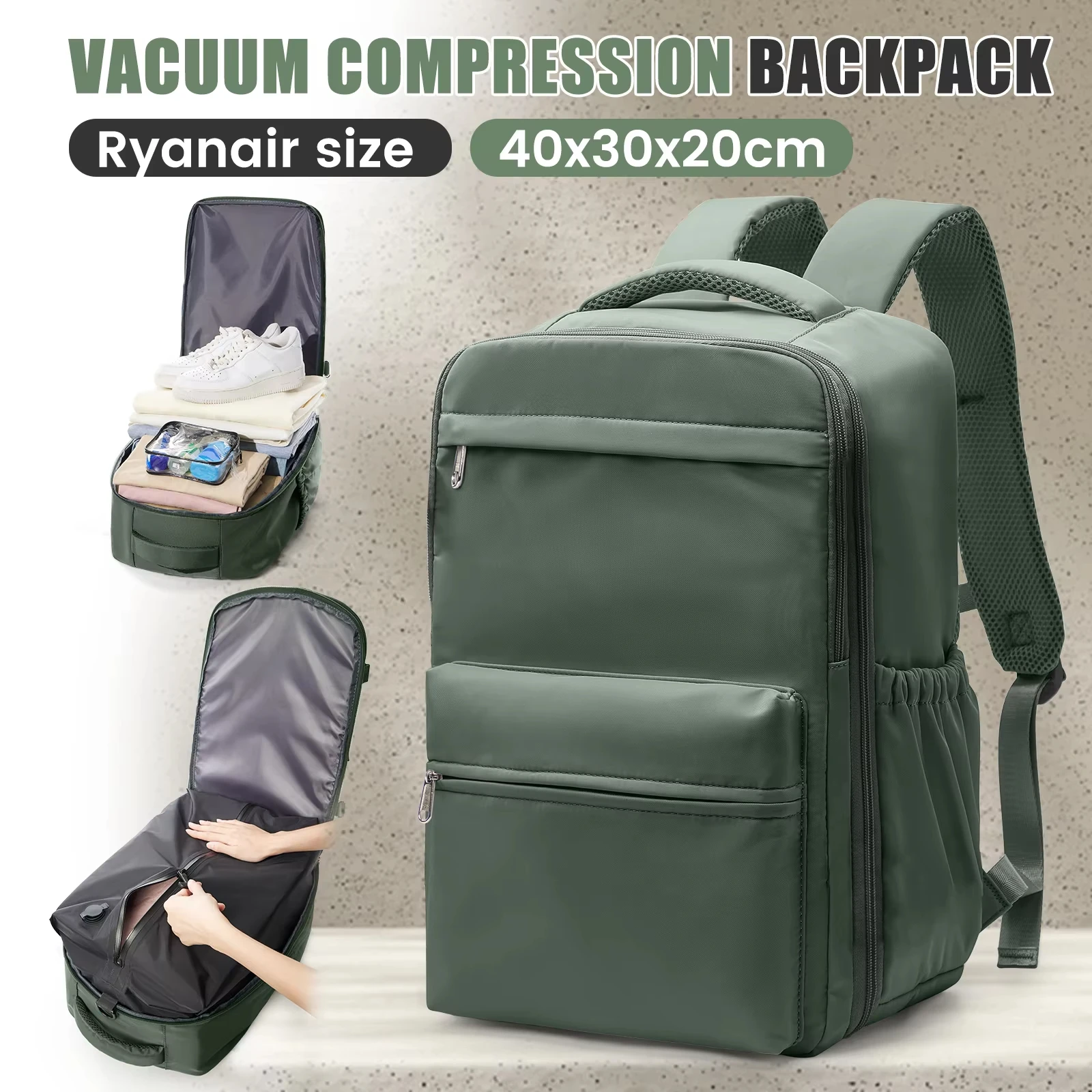 Ryanair 40x30x20 reisrugzak, vacuümcompressierugzak, Wizzair handbagage 15,6 inch laptop reistas, opbergtas, schooltas