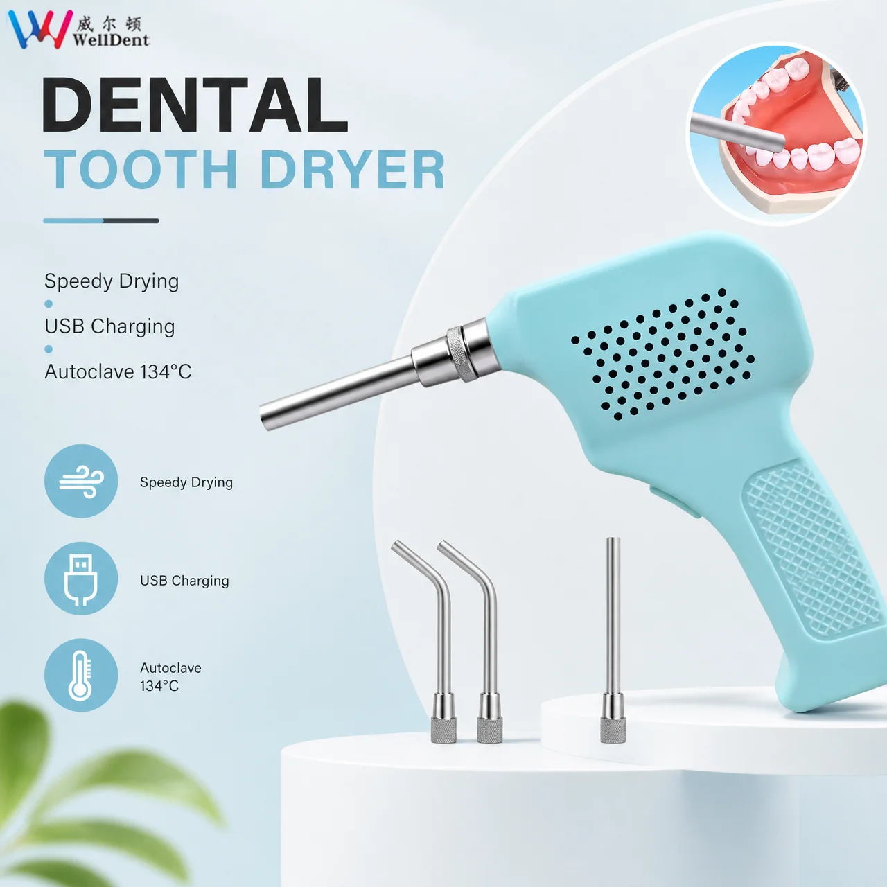 Dental Tooth Dryer High Pressure Sterilization 134 ℃ Tooth Tooth Surface Dry Heater USB Charged Equipment for Oral Orthodontics