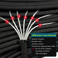 4 Size Dia.4mm 7 Stand Cores Paracord 550 For Survival Parachute Cord Lanyard  Climbing Camping Rope Hiking Clothesline Bracelet 3