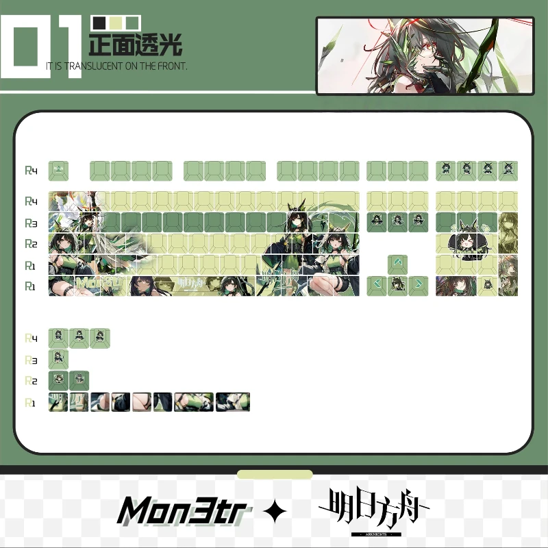 Arknights Mon3tr Theme Game Keycaps 122 Key Cherry Profile Mechanical Keyboard Anime Kartun Permainan Festival Hadiah Keycaps Kantor