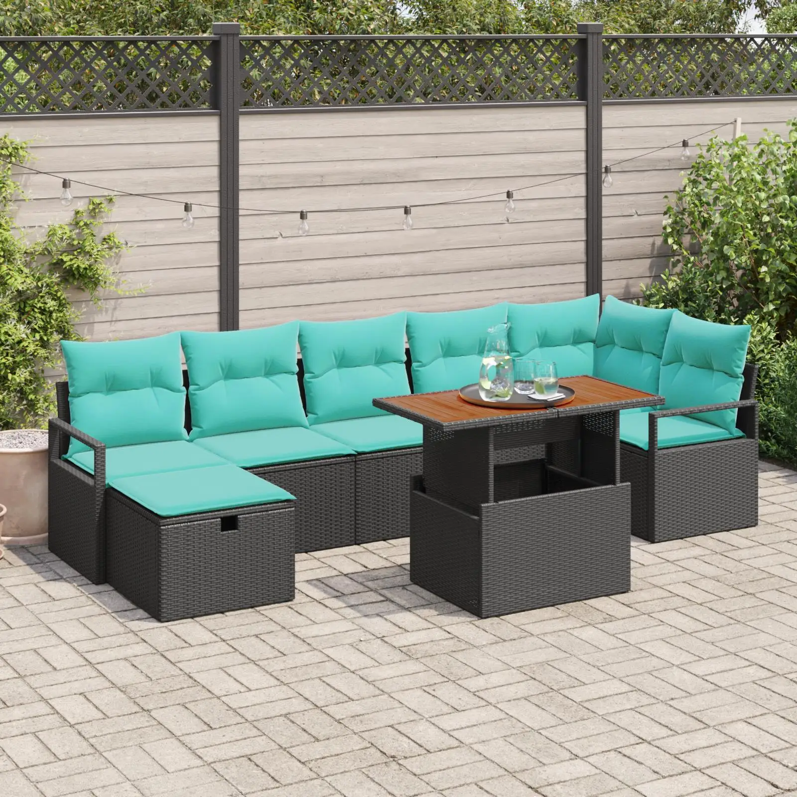 

Stylish 8 Piece Outdoor Garden Sofa Set with Cushions Black Rattan Furniture
