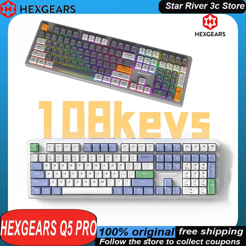 

HEXGEARS Q5 Pro Mechanical Keyboard Wireless Tri Mode Gasket Structure 108keys Hot Plug Rgb Custom Gaming Keyboard Laptop Gift