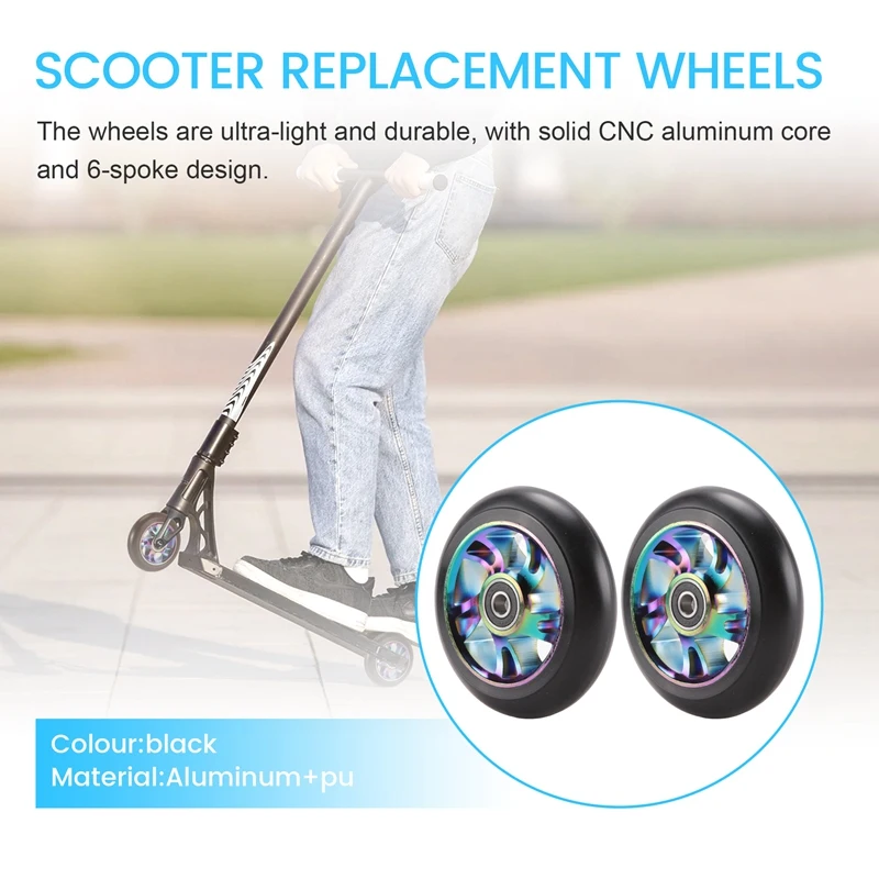 2 Pcs 100Mm Scooter Replacement Wheels With Bearing Stunt Scooter Pu Wheels For Rocking Cars, Extreme Cars, Scooters