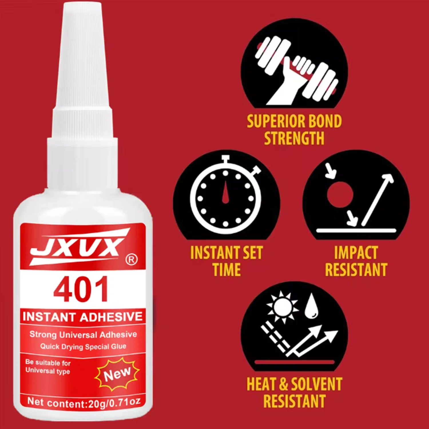 JXVX High Adhesion CA Instant Glue – Clear, Ethyl Cyanoacrylate Woodworking Adhesive, Void Filling, Dry in 15-45 Seconds – 20ml.