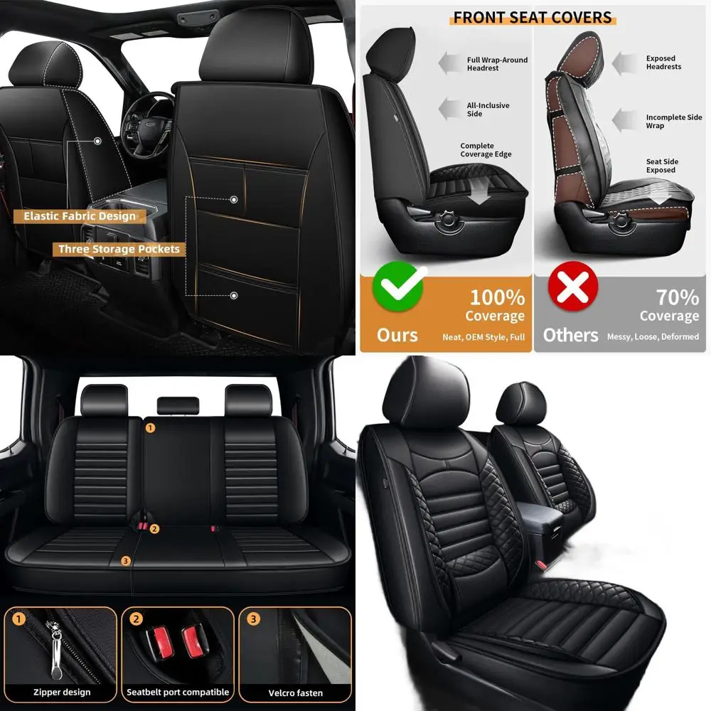 

Изготовленные на заказ кожаные чехлы на сиденья для Toyota Tacoma Double Cab 2005-2023, комплект из 5 сидений черного цвета