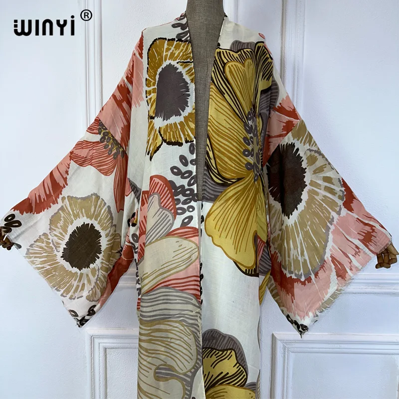WINYI strój na lato kimono africa abstrakcyjny wydruk okrycie plażowe sukienka maxi swetry plażowe damskie 2024 abaya dubai luksusowe