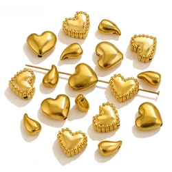 10 PCS Exquisite Solid Stainless Steel Heart Straight Hole Horizontal Hole Bead DIY Retro Gold Necklace Bracelet Spacing Bead