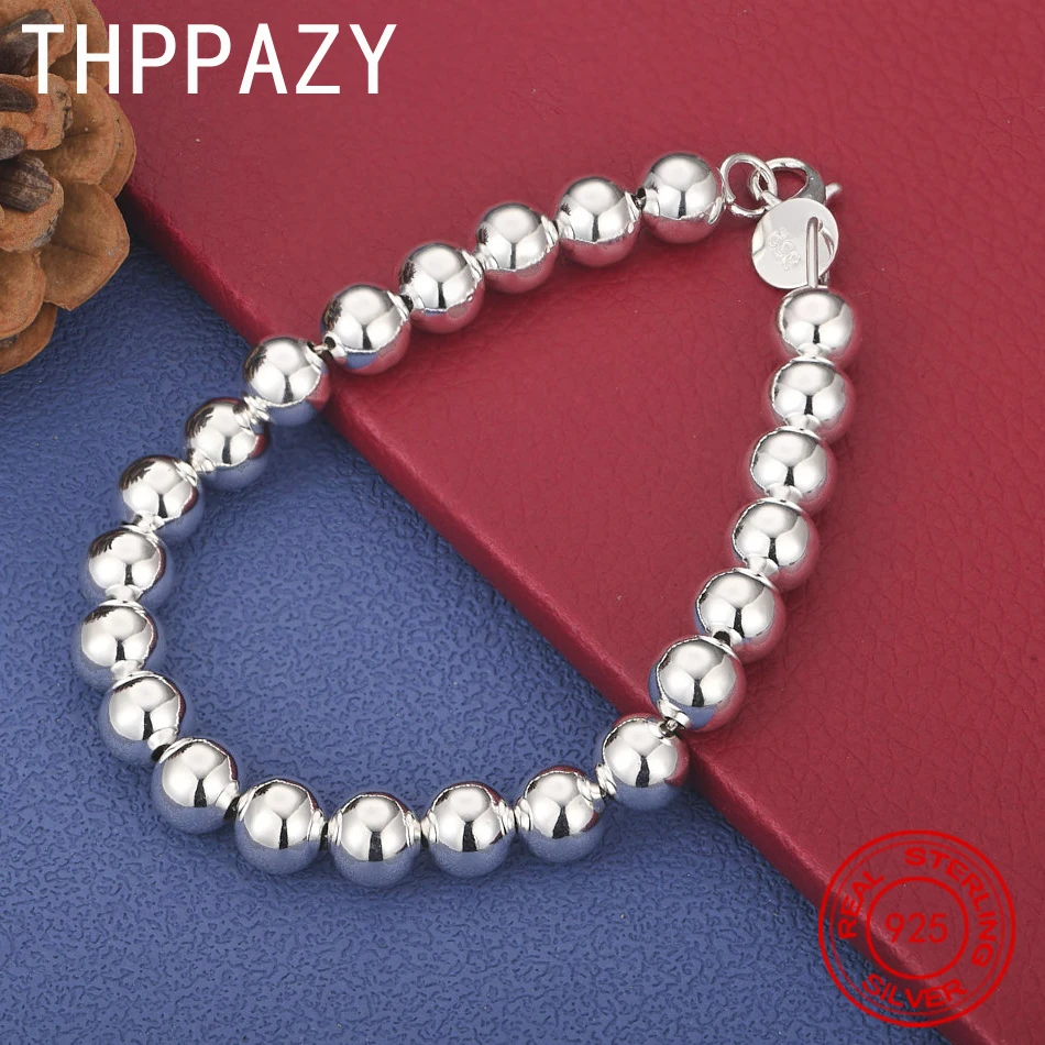 

THPPAZY 925 Sterling Silver Bracelet 8mm Smooth Bead Chain Men And Women Fashion Fine Jewelry Birthday Gift Wedding Nice Party