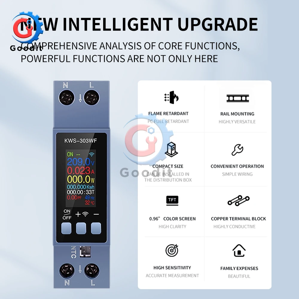 AC 85~290V 40A Smart Switch Circuit Breaker Meter Rail Voltage Current Power Energy Meter 0.96-inch TFT Remote Control Switch