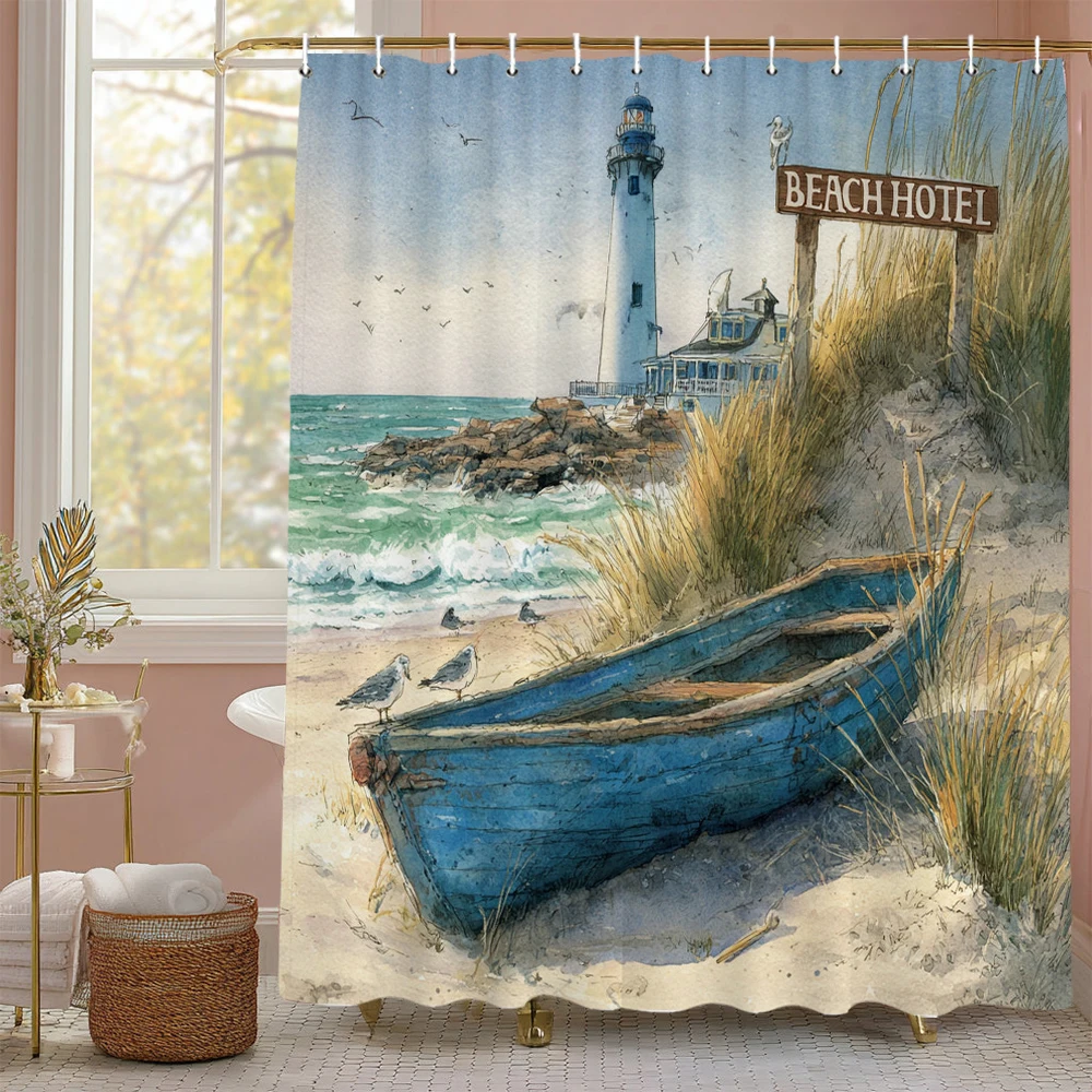 

Blue Sea ocean beach scenery Theme Shower Curtain, Bathroom Decorative Shower Curtain, Print polyester Curtain with Hooks