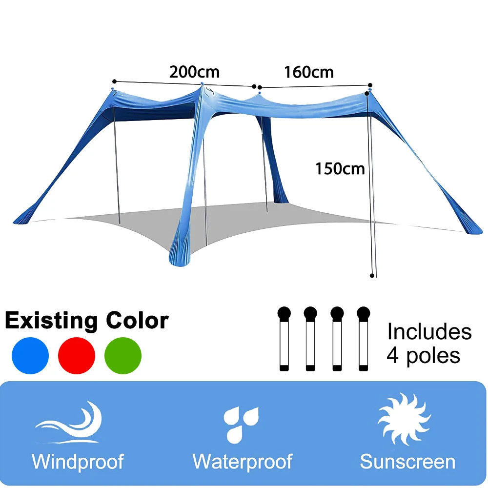 3M Campingzelt, winddicht, Pop-Up-Markise, für den Außenbereich, Strand, Sonnenschutz, UV, ultraleicht, Strandüberdachung, Zelte für Camping, Angeln, Picknicks – Detail 3