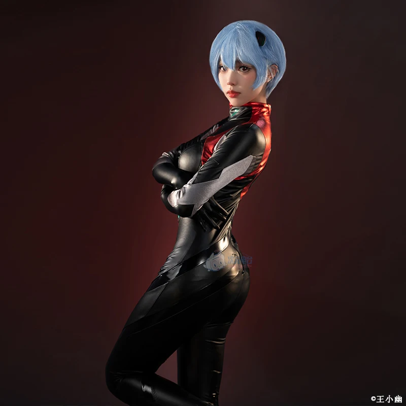 Anime Ayanami Rei Cosplay Costume Wigs Women Sexy Leather Jumpsuit Headwear Suit Racing Bodysuit Uniform Halloween Party Clothes