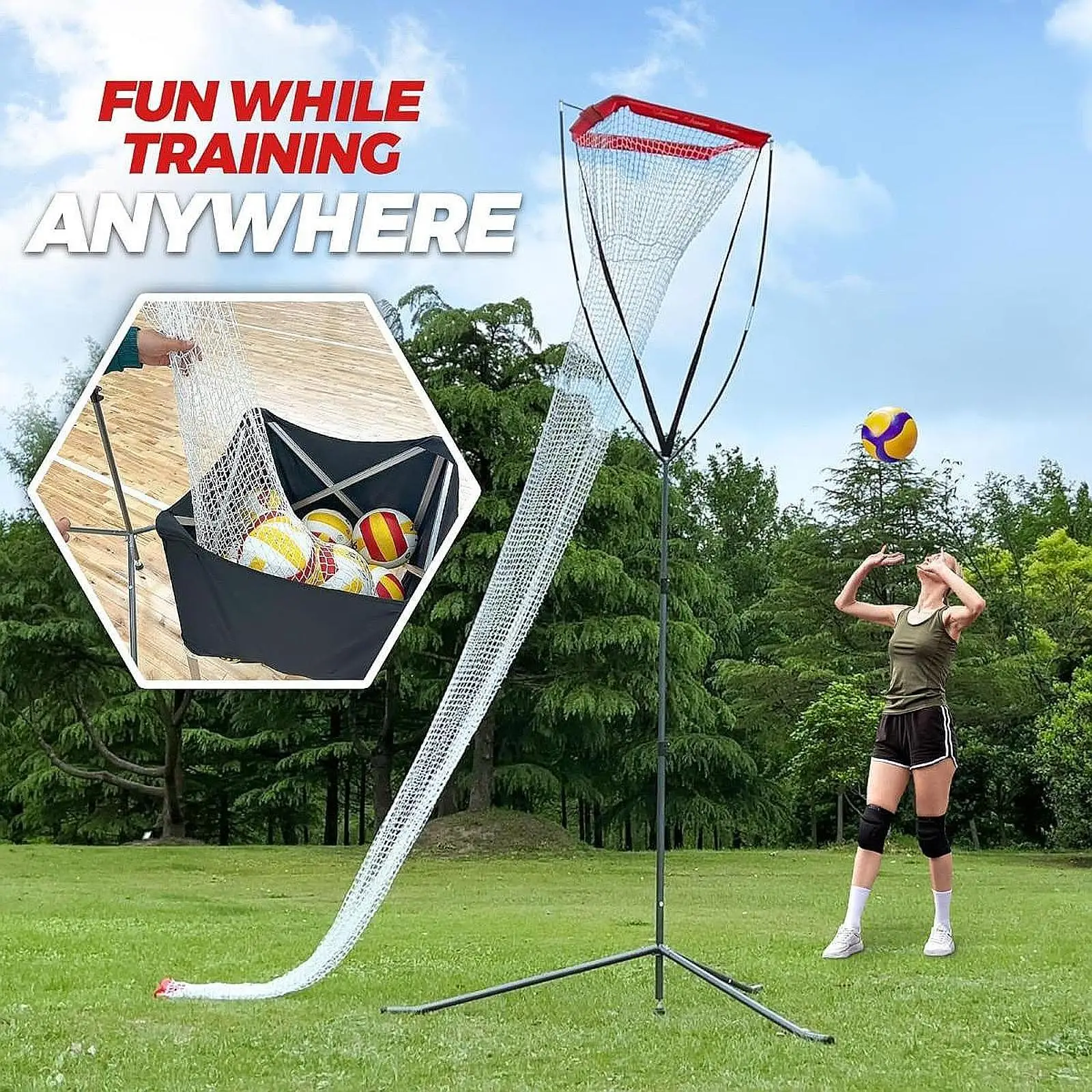 

Volleyball Setter Trainer Net Portable with Target Hoop for Yard Park